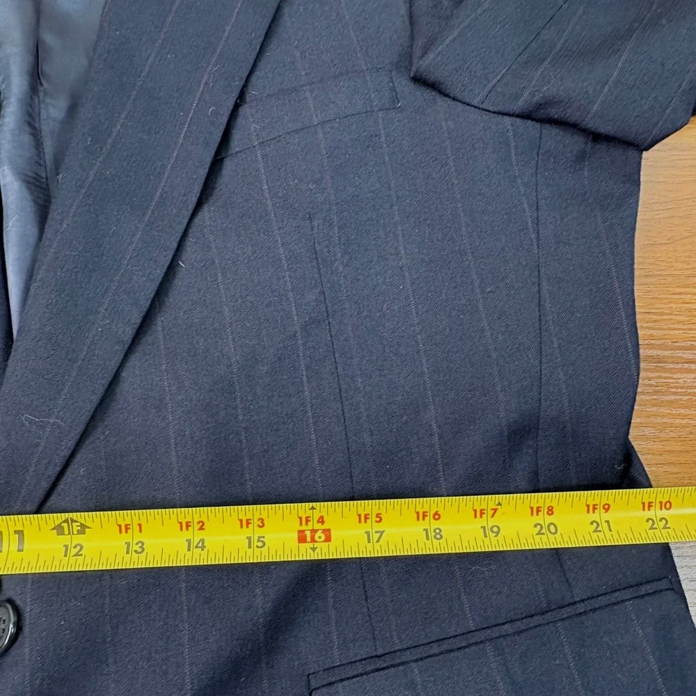 Evan-Picone Mens Navy Blue Pinstripe Pure Wool Blazer Sport Coat 46R Made in USA